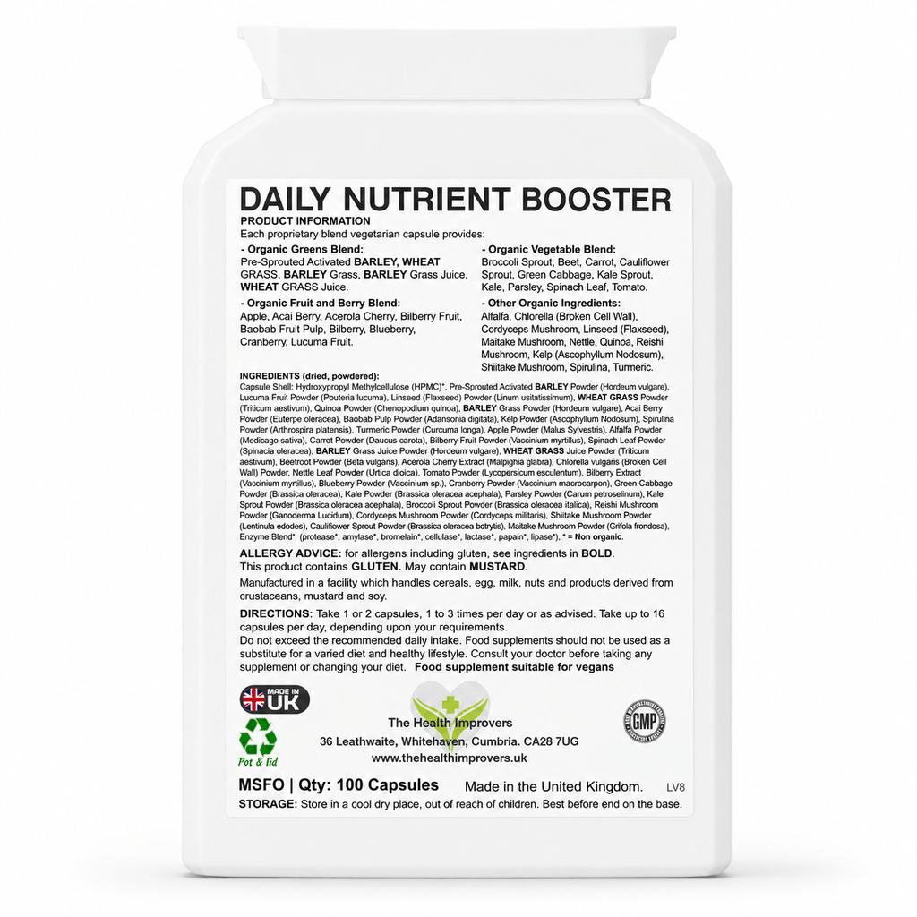 Organic Daily Nutrient Booster supplement facts and ingredients panel