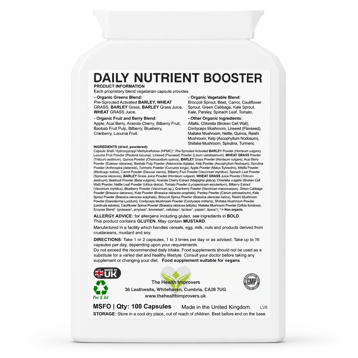 Organic Daily Nutrient Booster supplement facts and ingredients panel