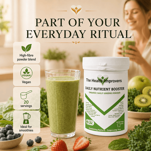 Organic daily greens powder as part of an everyday routine