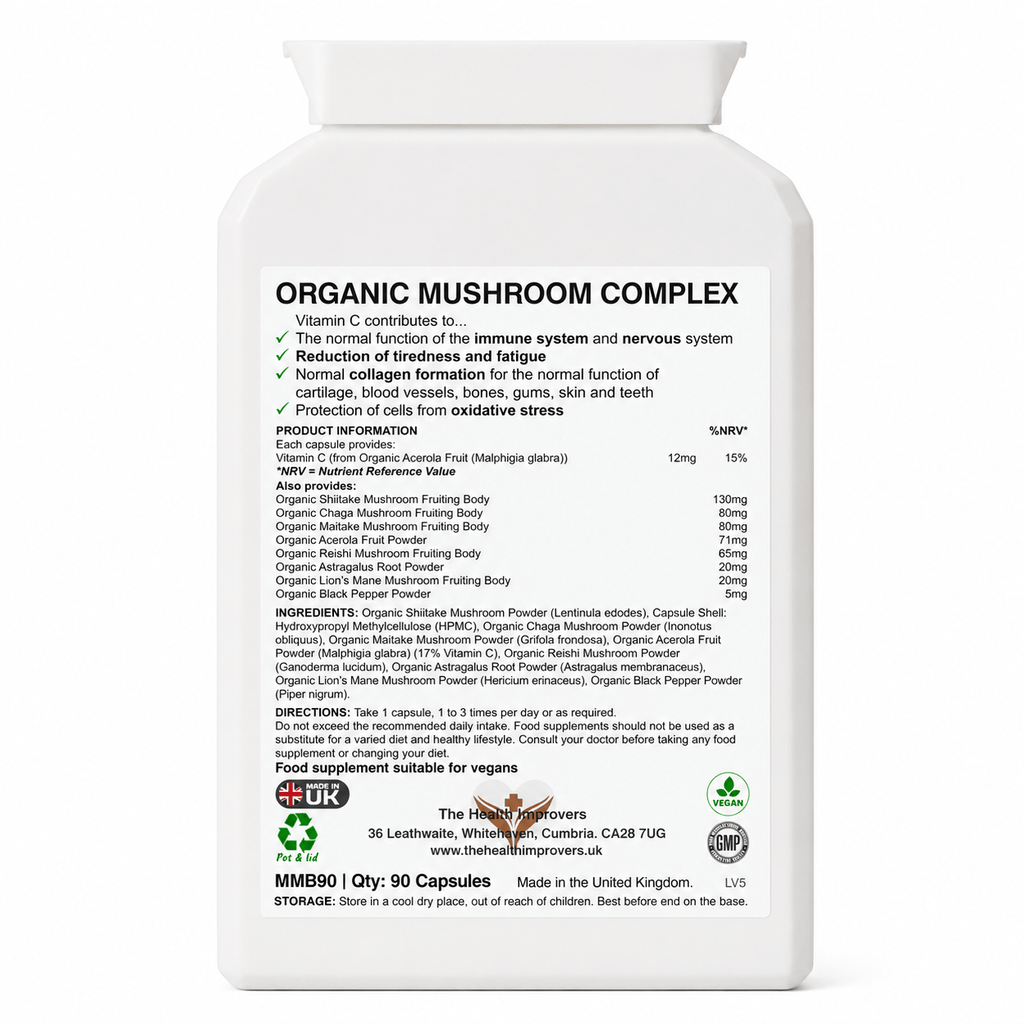 Organic Mushroom Complex supplement facts and ingredients panel