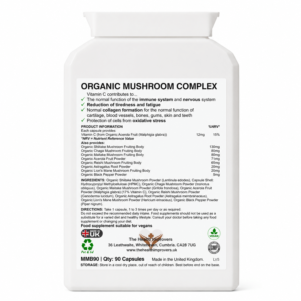 Organic Mushroom Complex supplement facts and ingredients panel