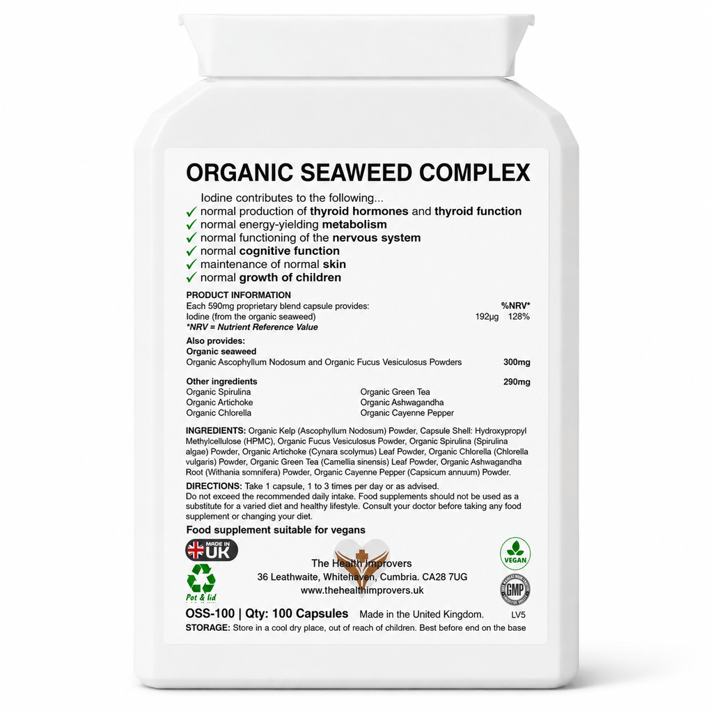 Organic Seaweed Complex back label with supplement facts