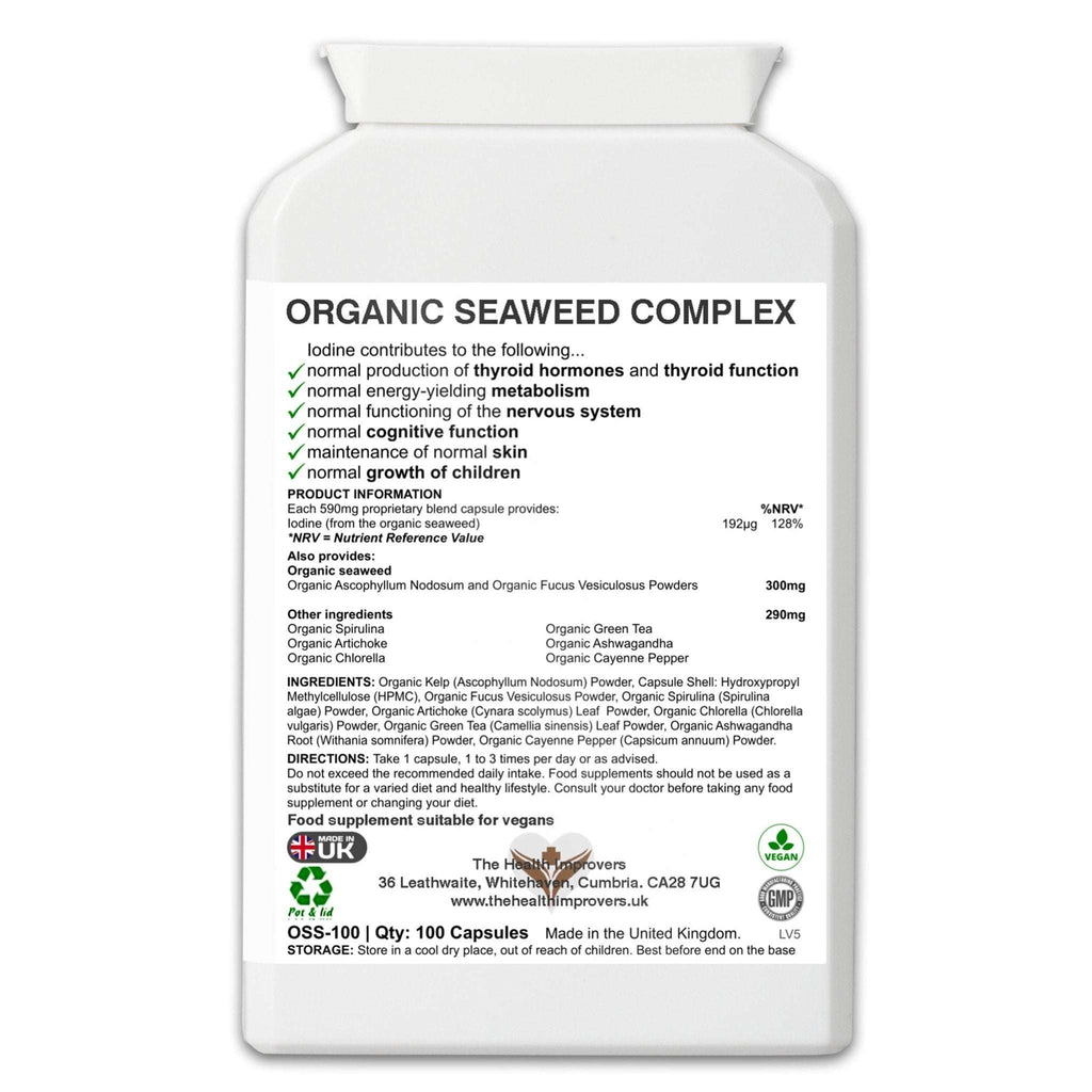 Organic Seaweed Complex Supplement | 192µg of Iodine | Vegan | Made in UK - The Health Improvers