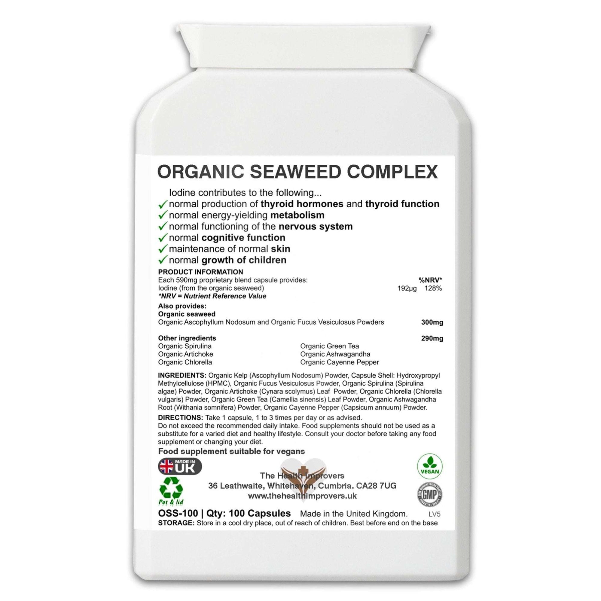 Organic Seaweed Complex Supplement | 192µg of Iodine | Vegan | Made in UK - The Health Improvers