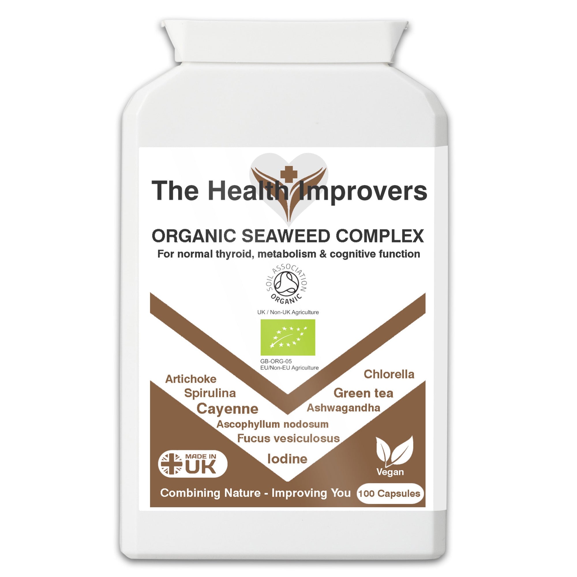 Organic Seaweed Complex Supplement | 192µg of Iodine Improved Thyroid | Vegan | The Health Improvers