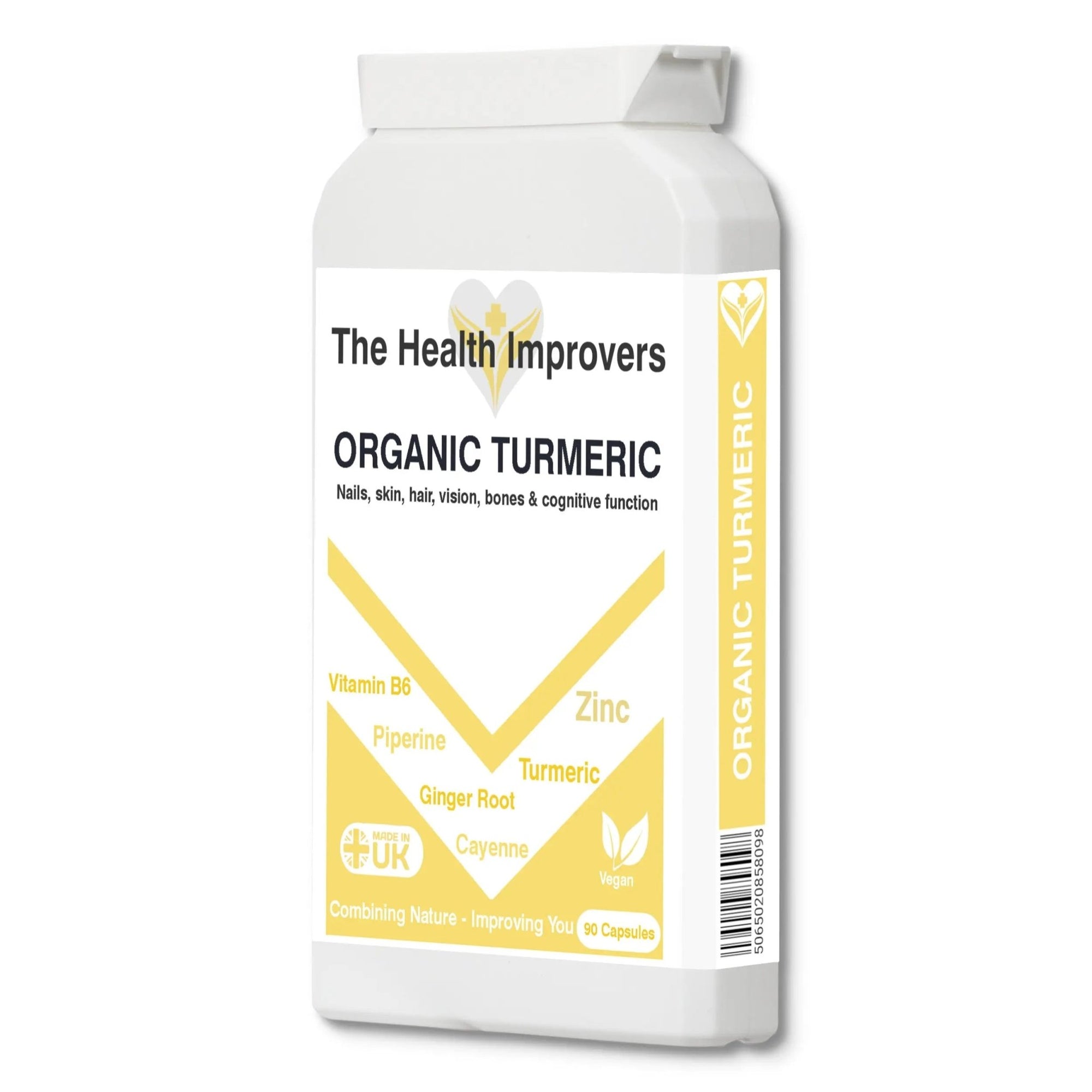 Organic Turmeric Supplement with Ginger and Black Pepper | Vegan | - The Health Improvers