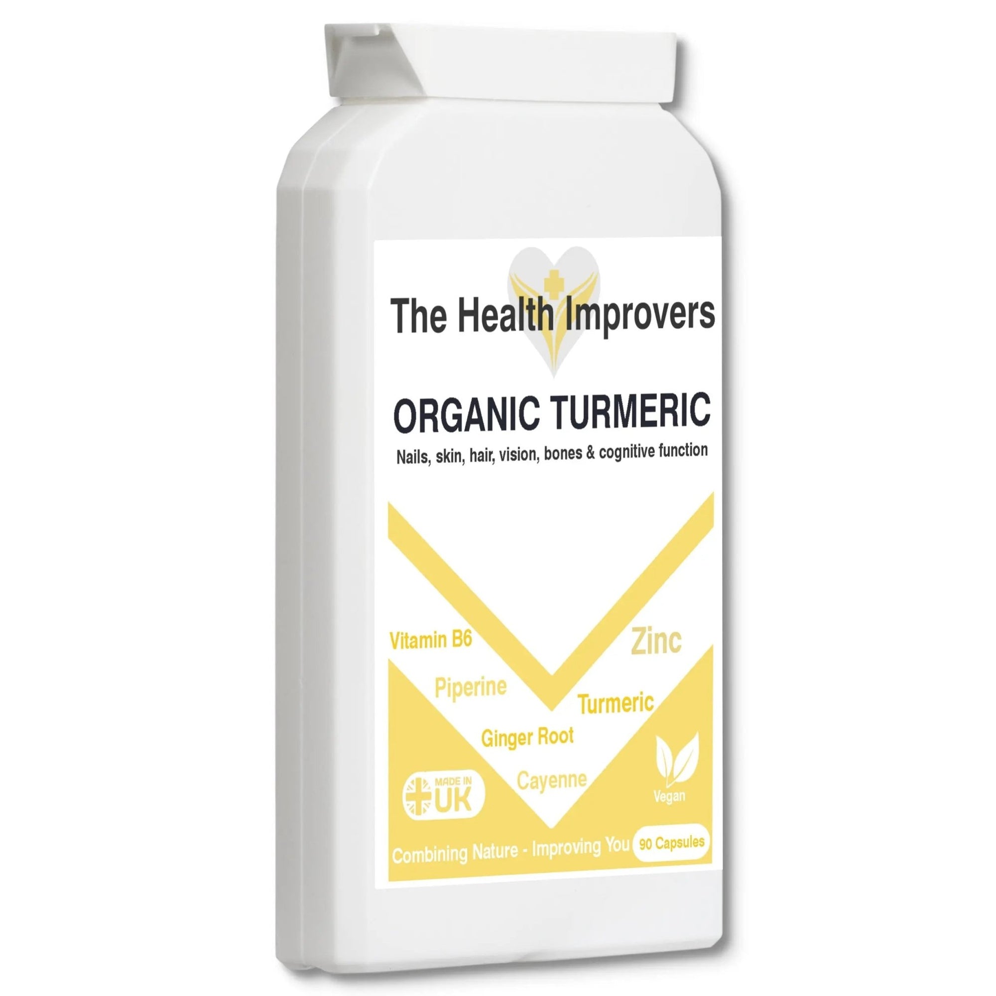Organic Turmeric Supplement with Ginger and Black Pepper | Vegan | - The Health Improvers