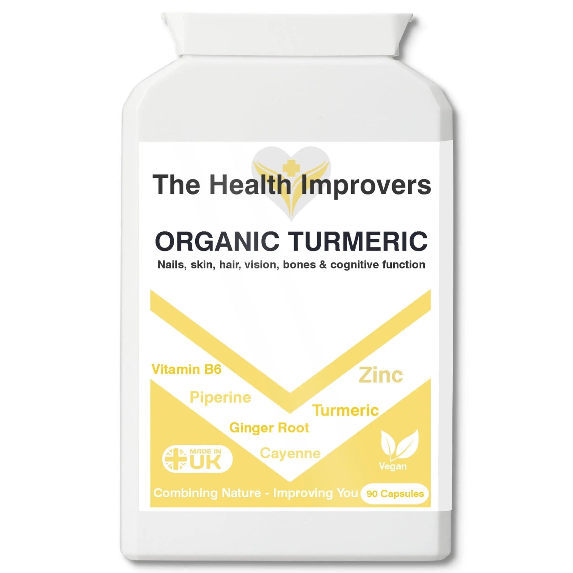 Organic Turmeric Supplement with Ginger and Black Pepper | Vegan | - The Health Improvers