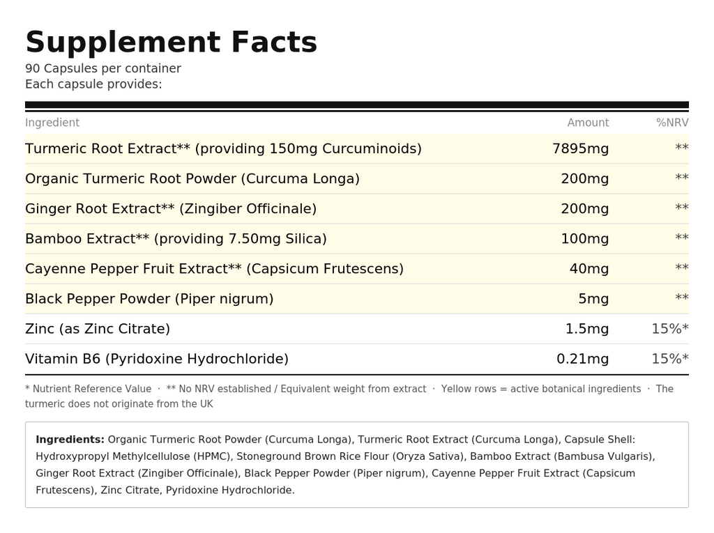Turmeric Herbal Combo - front of bottle - UK made vegan supplement