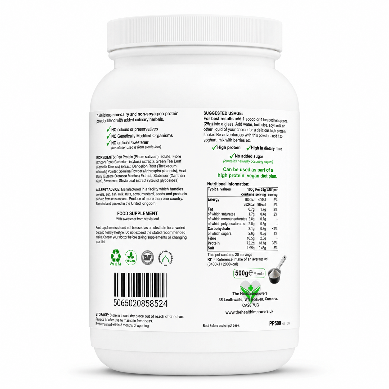 Pea Protein nutrition facts and ingredients panel