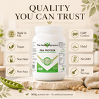 Pea Protein quality standards, UK made, vegan and GMP certified