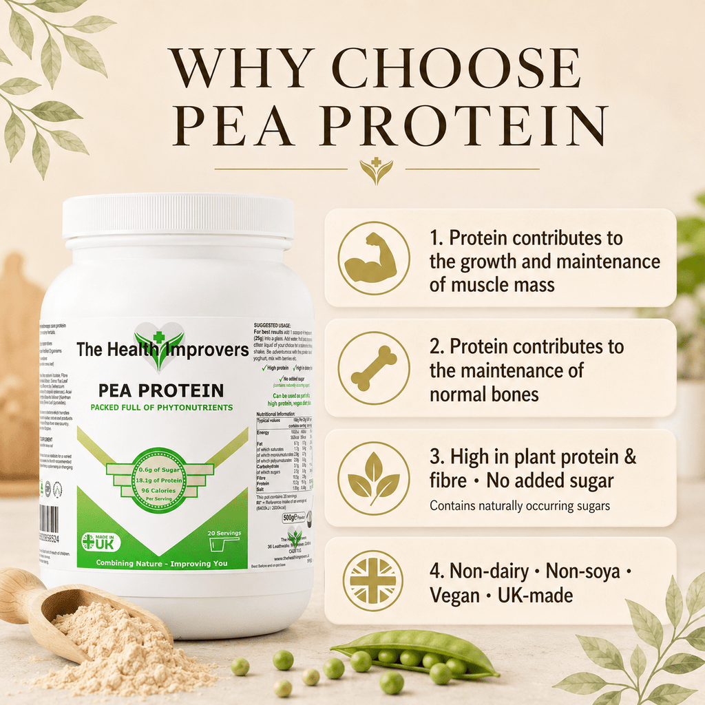 Why choose Pea Protein, protein contributes to the growth and maintenance of muscle mass and the maintenance of normal bones, a plant-based vegan protein with spirulina and acai