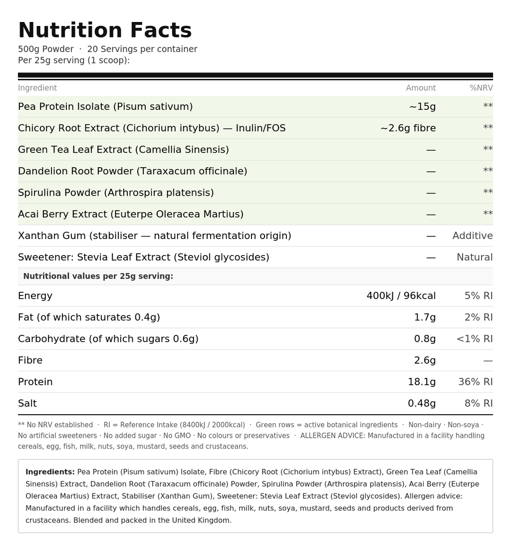 Pea Protein Powder – Vegan Superfood Blend | Spirulina & Acai