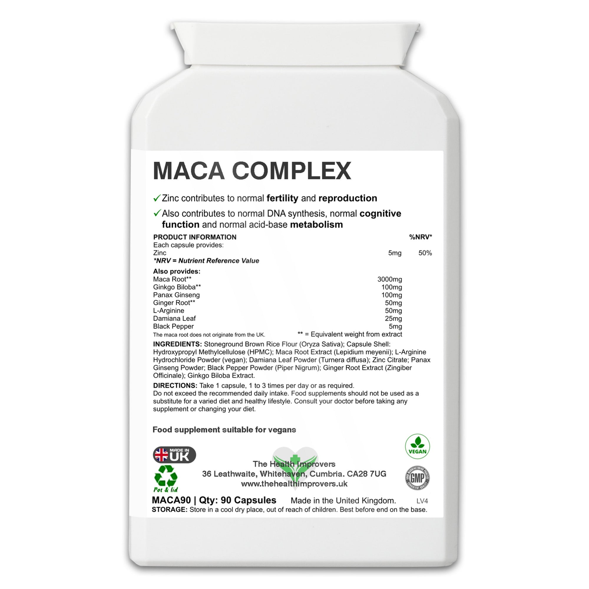 Powerful Maca Complex Supplement | 3000mg of Maca Root | The Health Improvers