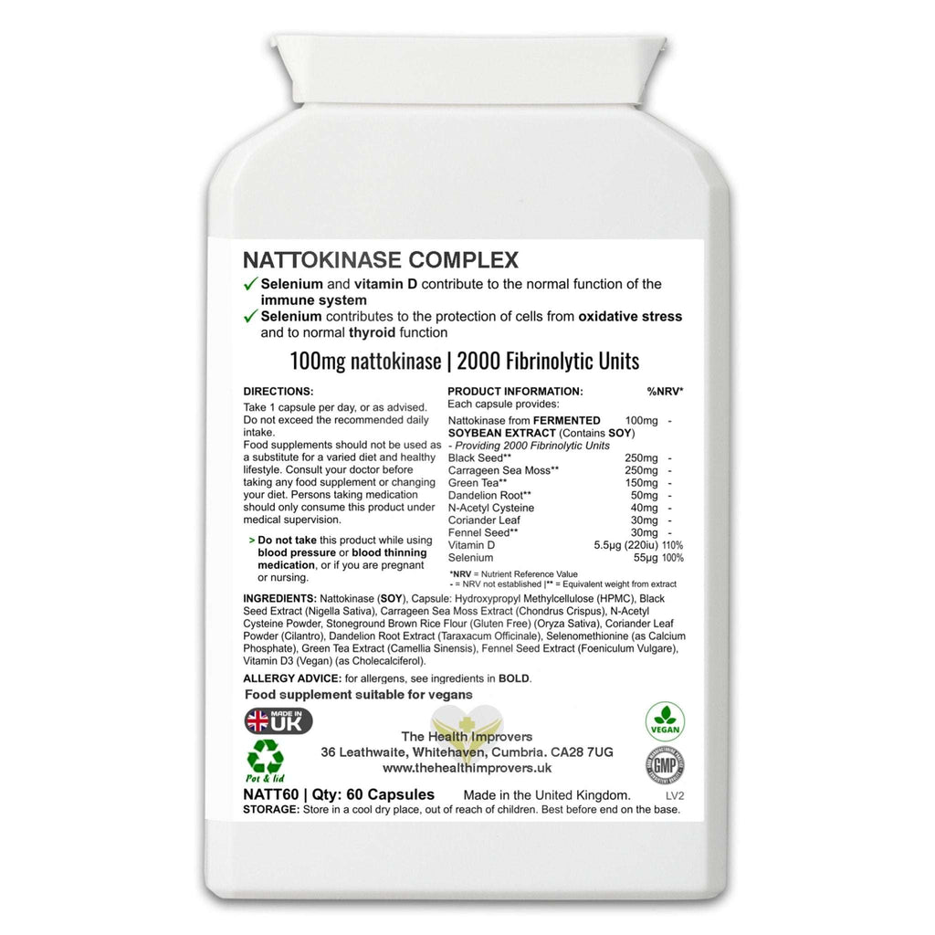 Powerful Nattokinase Complex Supplement | 100mg and 2000 Fibrinolytic Units - The Health Improvers