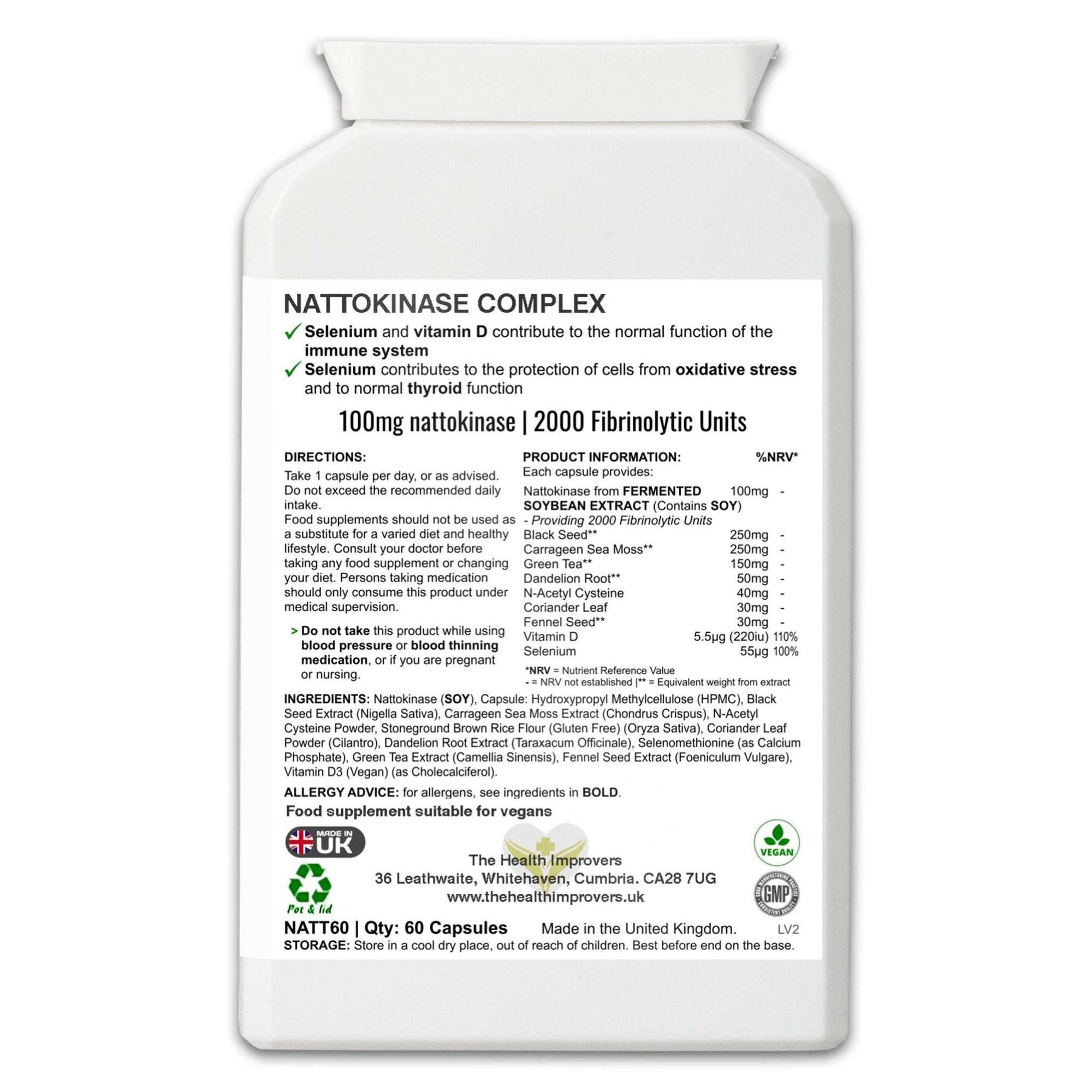 Powerful Nattokinase Complex Supplement | 100mg and 2000 Fibrinolytic Units - The Health Improvers