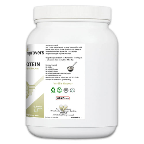 Whey Protein Powder – Premium Grass-Fed Whey Concentrate & Isolate Vanilla Flavour - The Health Improvers