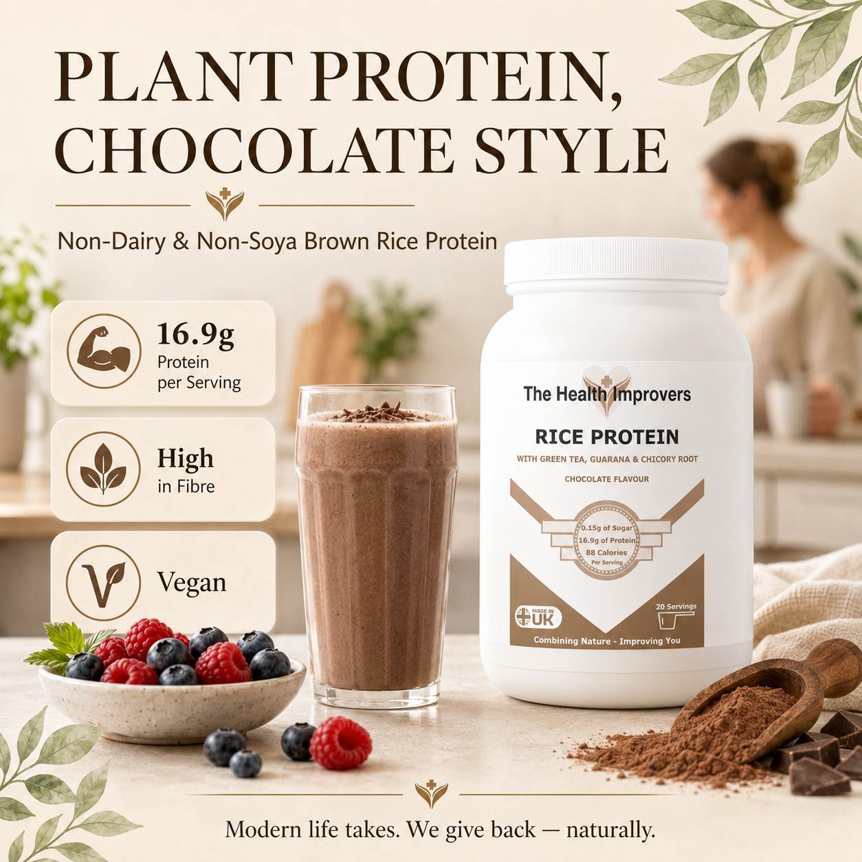 Plant protein chocolate style, Rice Protein as part of an active vegan routine