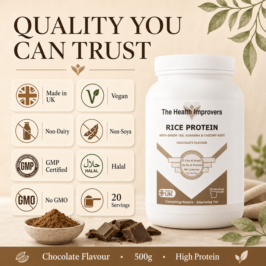 Rice Protein quality standards, UK made, vegan and GMP certified