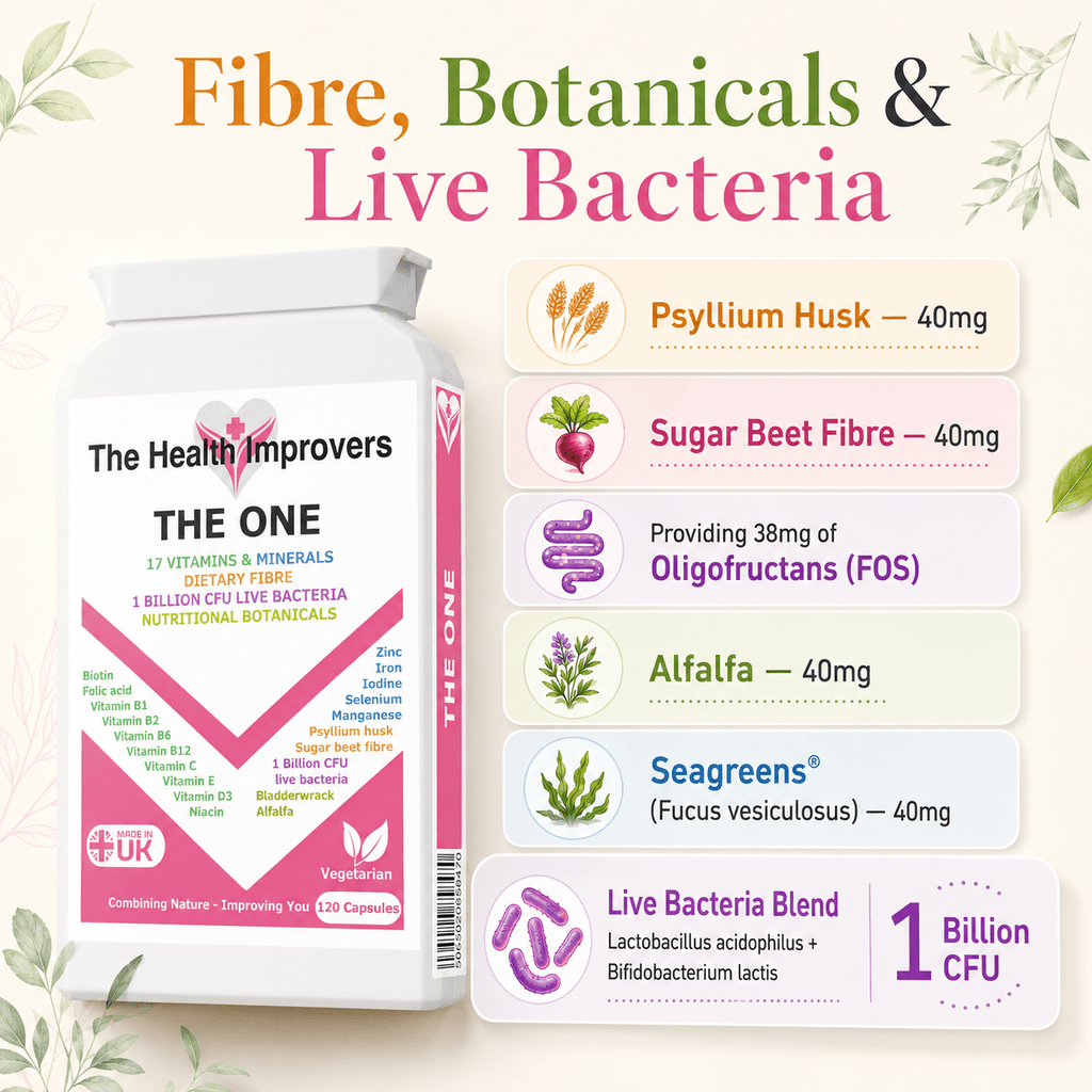The One also contains dietary fibre, phytonutrient botanicals and 1 billion CFU live bacteria