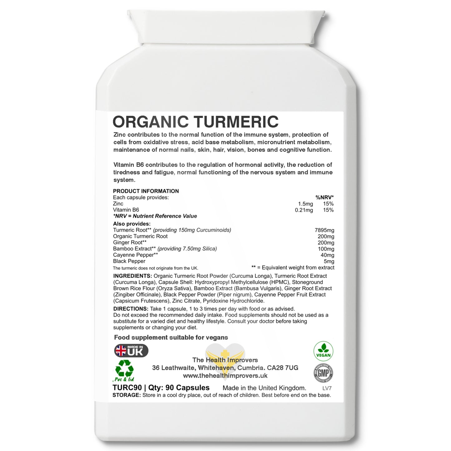 Turmeric Capsules 7895mg Per Tablet + Ginger, Black Pepper, 95% Curcumin & More